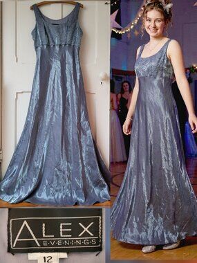 Alex Evenings Iridescent Blue Formal Gown Maxi Dress Size 12 Prom Wedding